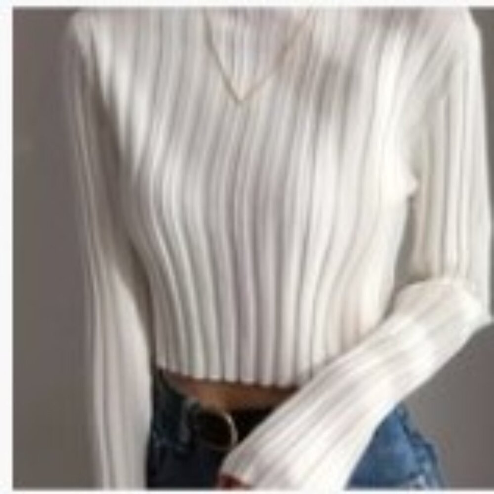 Brand New Never Worn White Mock Neck Solid Wide Ribbed T-shirt Listed size 4